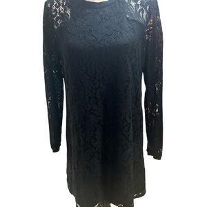 EUC BCBGeneration Women’s Black Sheath Lace Overlay Long Sleeve Dress Size Small
